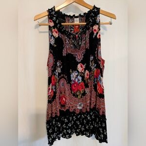 Bila Boho Gauzy Ruffle Hem Sleeveless Top Size L